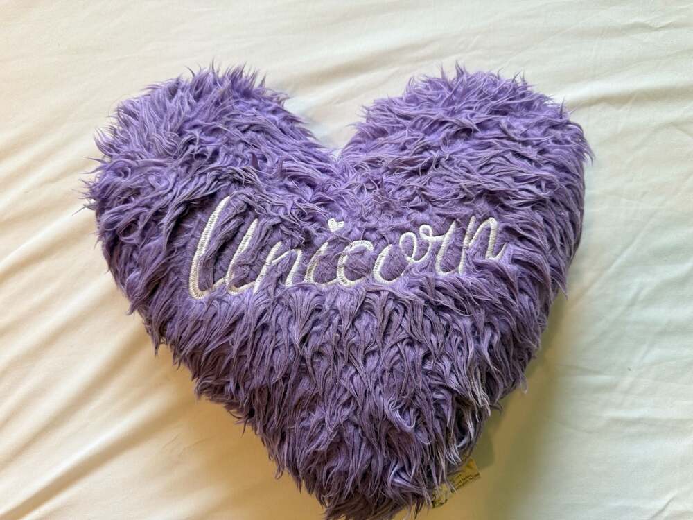 Limited Too Purple Shaggy Faux Fur Heart Shaped Decorative Pillow
